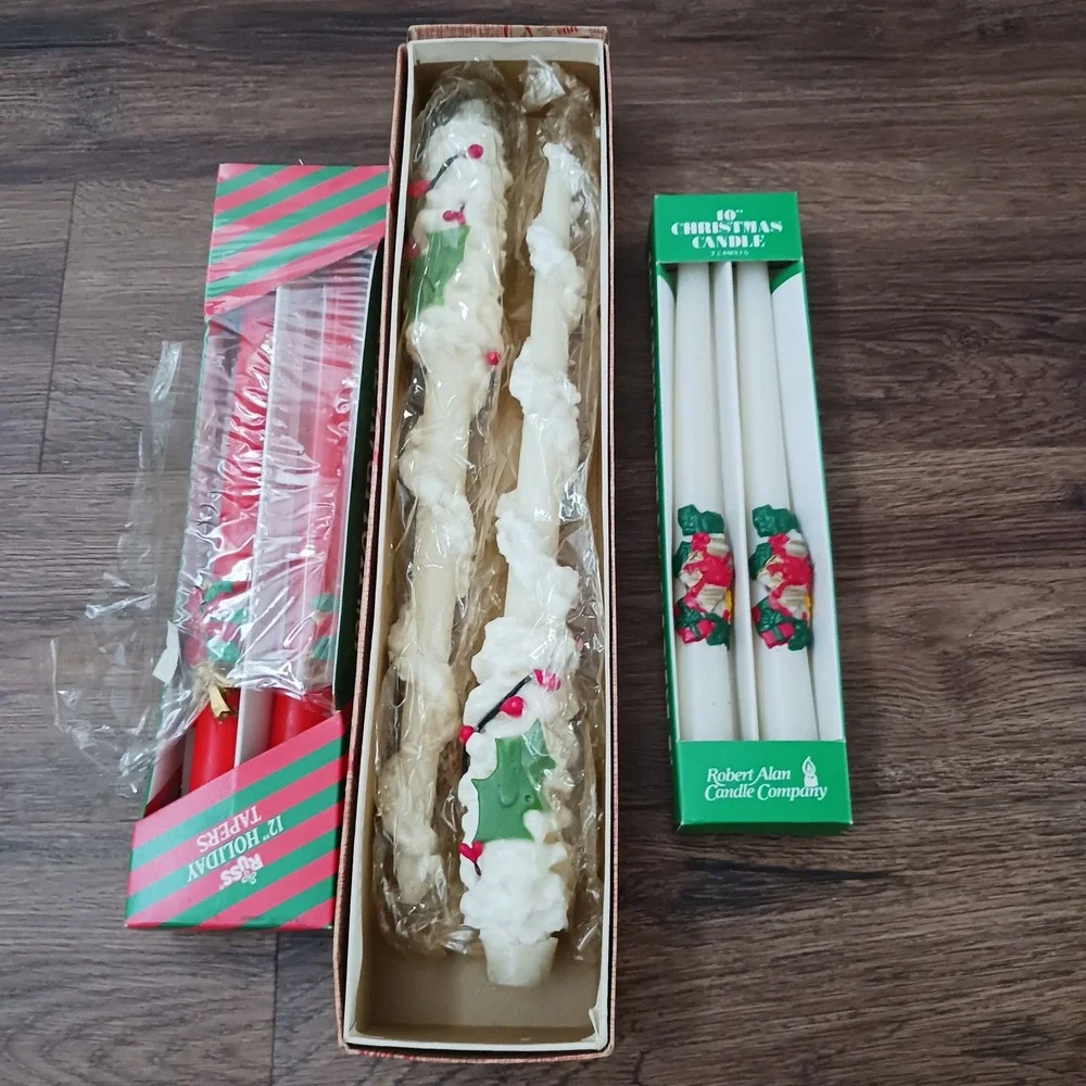 Vintage Christmas Taper Candle Bundle Russ Robert Alan Penn Holly Poinsettia 6pc